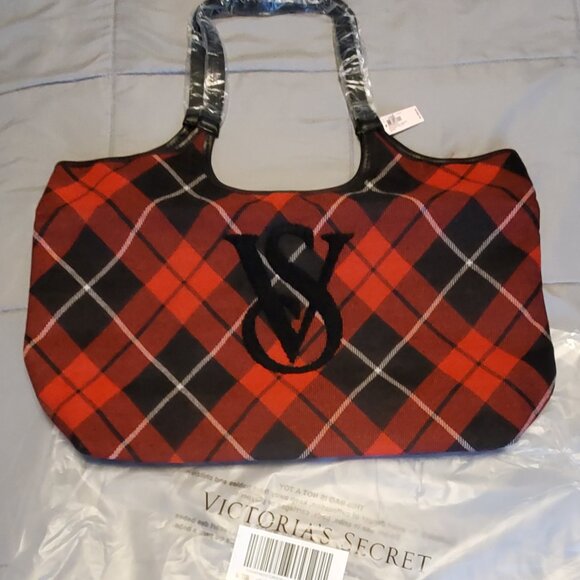 Victoria Secret Red and Black Plaid Tote. New with Tags - Picture 1 of 6